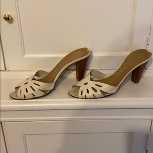 Ivory cut out stacked wood heel shoes